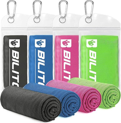 BILITOK Superfiber Ice Towel Neck, Soft Breathable Cold Towel Cooling, Yoga, Sports, Golf, Gym, Camping, Running, Fitness, Exercise and More Activities, 4 Packs (Dark Blue/Green/Rose red/Black)