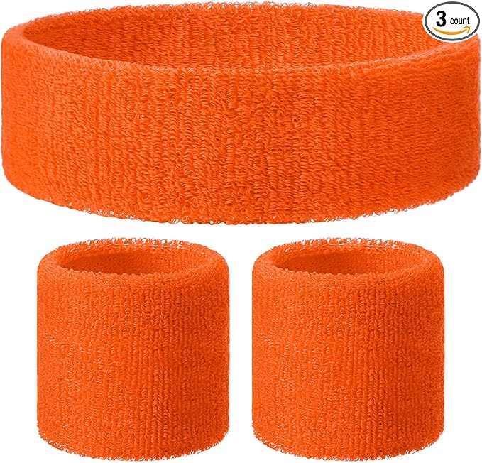 3 Pack Neon Sweatbands Set 80s Wristband and Headband Color War Accessories Sports Sweatbands for Summer Ball Party