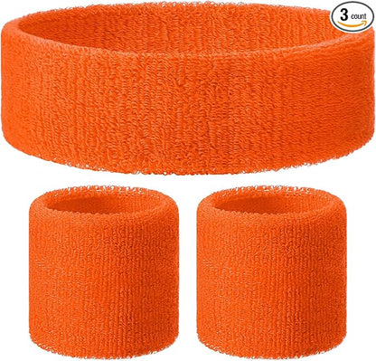 3 Pack Neon Sweatbands Set 80s Wristband and Headband Color War Accessories Sports Sweatbands for Summer Ball Party