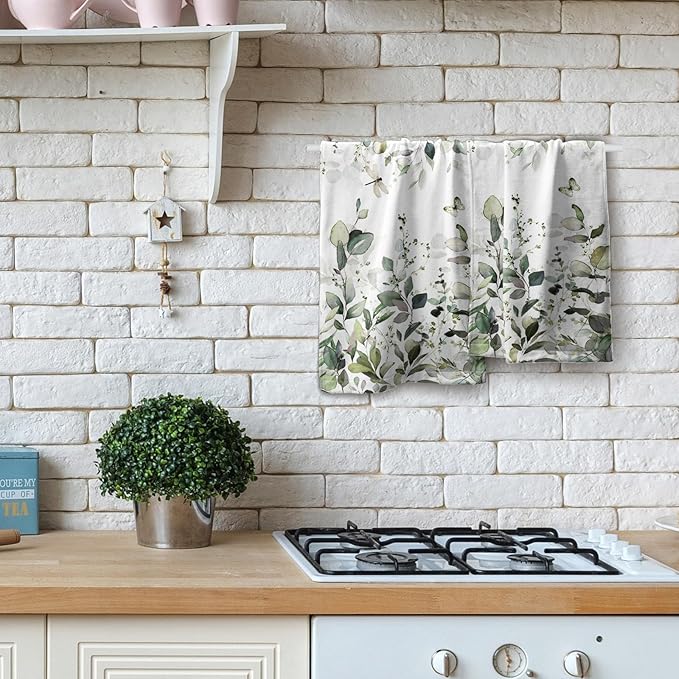 Green Eucalyptus Leaves Hand Towels Spring Sage Green Botanical Fingertip Towel Set of 2 Watercolor Plant Butterfly Dragonfly Kitchen Dish Towels Decorative Bathroom Towels for Bath Guest Gym Spa