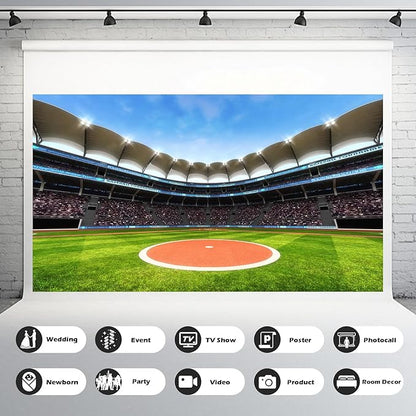 Baseball Backdrop Baseball Green Field Stadium Photography Background Sports Game Decorations Newborn Boy Children Portrait Photo Booth Festival Event Shooting Family Studio Props Vinyl 20x10ft