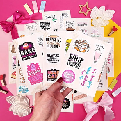 BulbaCraft 100Pcs Baking Stickers Funny, Bakery Stickers for Water Bottles - Baking Laptop Decals, Bakery Themed Party Decorations, Gifts for Women & Men