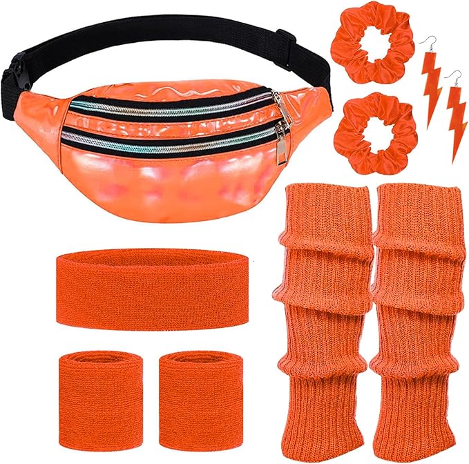 80s Neon Workout Costume Accessories Set 10 PCS Leg Warmers for Women 80s Headband Wristband Fanny Pack for Yoga Running