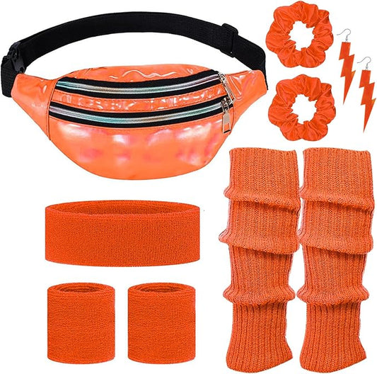 80s Neon Workout Costume Accessories Set 10 PCS Leg Warmers for Women 80s Headband Wristband Fanny Pack for Yoga Running