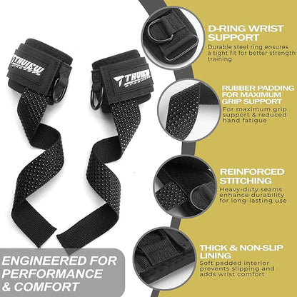 TAVIEW Weight Lifting Straps with Cuffed D Ring Wrist Support, Heavy Duty Comfortable Lifting Straps for Men with Secure Fit and Enhanced Grip for Gym Training