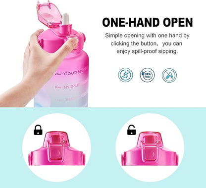 EYQ 64oz/128oz Leakproof Free Drinking Water Bottle with Motivational Time Marker BPA Free for Fitness, Gym and Outdoor Sports