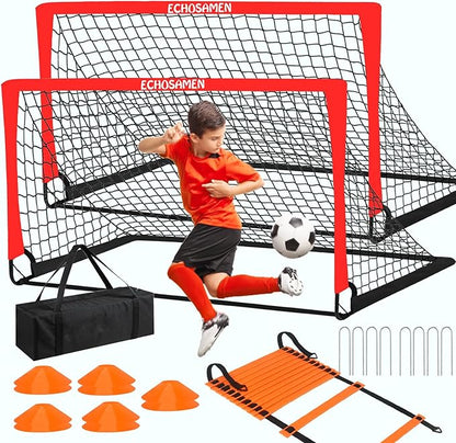Kids Soccer Goals for Backyard, 2 of 6 x 4 ft Kids Soccer Goal Set Soccer Net with 10 Soccer Cones, Agility Ladder & Carry Bag, Portable Soccer Training Equipment.