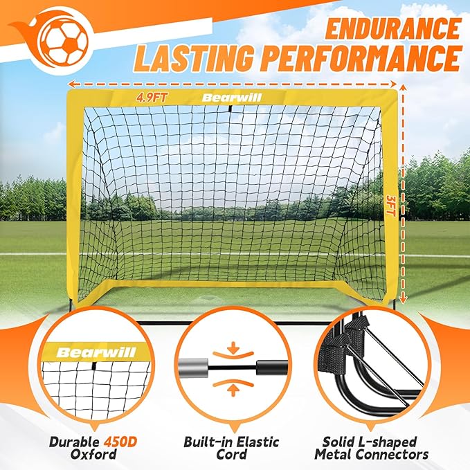 Bearwill Soccer Goal, Kids Soccer Goals for Backyard Set of 2, 4x3ft Portable Soccer Goal Pop Up Soccer Net, Kids Soccer Net Training Equipment with Soccer Ball, Ladder, Cones, Targets
