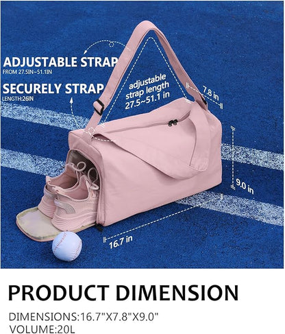 Small Gym Bag for Women with Shoes Compartment, Stylish Duffle Travel Bag for Plane, Lightweight Duffle Bag for Women & Men, Sport Gym Tote Bag with Wet Pocket for Yoga, Pilates, Swimming