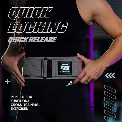 Fit Active Sports Self Locking Weight Lifting Belt | Premium Weightlifting Belt for Cross Training, Fast Locking Release Mechanism for Fitness and Power Lifting - Weightlifting Back Support for Men and Women