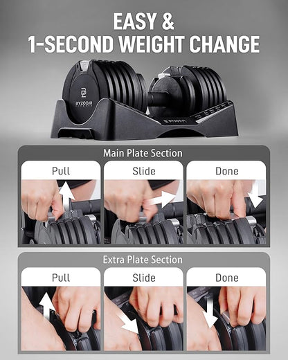 BYZOOM FITNESS Pure Series Adjustable Dumbbell - 12.5/25/27.5/75lb - ONE UNIT OR PAIR(check QTY before purchase) - 5-in-1/ 10-in-1 / 21-in-1 Flexible Hand Weights for Home Gym, Strength Training & Fitness Workouts, White OR Black