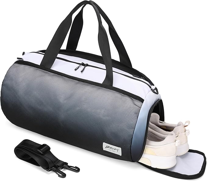 BE SMART Waterproof Mens Gym Bag with Shoe Compartment, Duffle Bag with Wet Pocket for Men, Lightweight Sport Carry On Duffel Bag With Tpu Pocket for Travel, Sports, Fitness & Workout(Black Gradient)