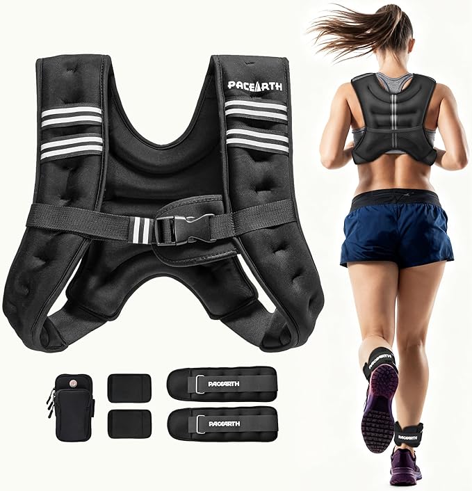 PACEARTH Weighted Vest,6lb/8lb/10lb/12lb/16lb/20lb/25lb/30lb Weight Vest with Reflective Stripe, Body Weight Vests for Women, Men, Weight Loss Workout, Strength Training, Running, Walking, Jogging