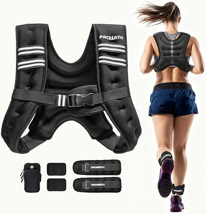 PACEARTH Weighted Vest,6lb/8lb/10lb/12lb/16lb/20lb/25lb/30lb Weight Vest with Reflective Stripe, Body Weight Vests for Women, Men, Weight Loss Workout, Strength Training, Running, Walking, Jogging