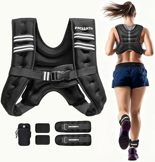 PACEARTH Weighted Vest,6lb/8lb/10lb/12lb/16lb/20lb/25lb/30lb Weight Vest with Reflective Stripe, Body Weight Vests for Women, Men, Weight Loss Workout, Strength Training, Running, Walking, Jogging