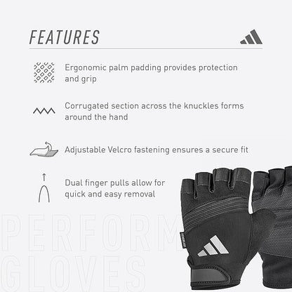 Adidas Aeroready Performance Weightlifting Gloves, Fingerless Workout Gloves