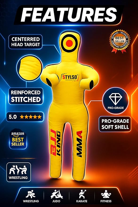 Unfilled Grappling Dummy – Adult Life Size Wrestling & BJJ Training Dummy, MMA Jiu Jitsu Judo Takedown & Throwing Practice, Heavy-Duty Triple-Stitched Canvas Submission Dummy