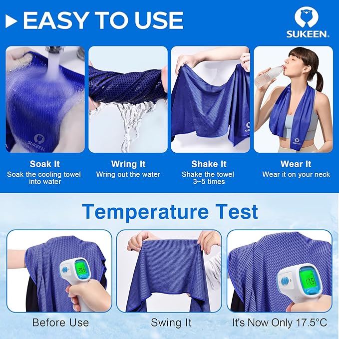 Sukeen Cooling Towels (40"x12"), Soft Breathable Cooling Towels for Neck and Face, Sweat Towel Cooling Neck Wraps for Sport, Running, Gym, Camping, Hiking, Fitness, Workout & More Activities