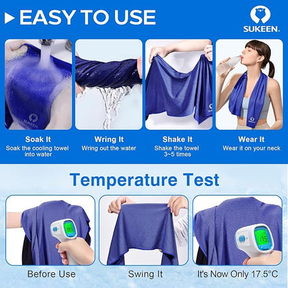 Sukeen Cooling Towels (40"x12"), Soft Breathable Cooling Towels for Neck and Face, Sweat Towel Cooling Neck Wraps for Sport, Running, Gym, Camping, Hiking, Fitness, Workout & More Activities