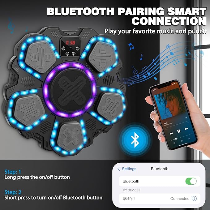 Music Boxing Machine Sport Toys for Kids and Adults,Wall Mounted Bluetooth Smart Punching Target,Training Pad Toy with Boxing Glove,Ideas Toys for Boys Girls Kids 3 4 5 6 7 8 9 10 11 12+ Years Old