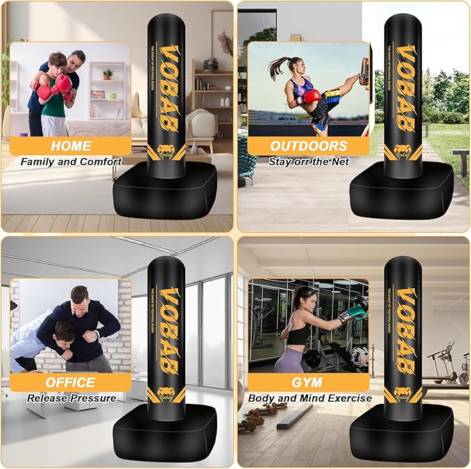 Freestanding Punching Bag for Adult Teens, 70" Heavy Punching Bag with Boxing Gloves and Electric Air Pump for Beginners Kickboxing Training MMA Muay Thai Fitness Office Home Gym