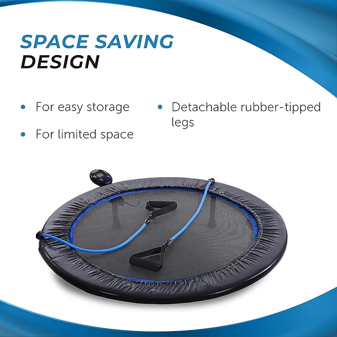 Stamina Folding Trampoline with Smart Workout App, Black - Portable Fitness Rebounder for Home Gym, Cardio & Strength Training, Jumping Exercise Equipment