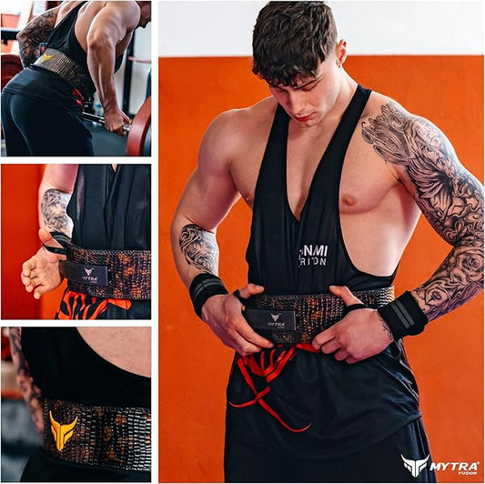 Mytra Fusion Weight Lifting Belt Real Leather Lifting Belt With Lever Workout Bet for Men & Women Powerlifting Belt