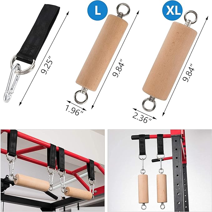 Wooden Pull Up Grips and Balls, Atomic Rock Climbing Holds Training Set,Grip Strength Trainer,Ninja Warrior Obstacle Course Handles and Rope.Suit(L/XL Ball(L/XL)