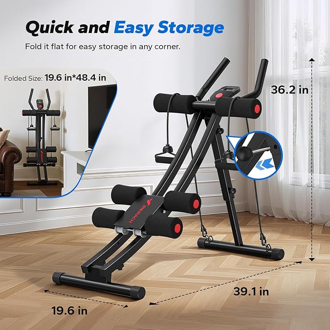 MERACH Dual Track Ab Machine, Adjustable Ab Trainer Machine, Ab Workout Equipment for Home Gym, Ergonomic Arc Track for Better Abs, Foldable Workout Machine for Full Body Workout Home Exercise (Black)