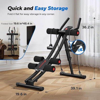 MERACH Dual Track Ab Machine, Adjustable Ab Trainer Machine, Ab Workout Equipment for Home Gym, Ergonomic Arc Track for Better Abs, Foldable Workout Machine for Full Body Workout Home Exercise (Black)