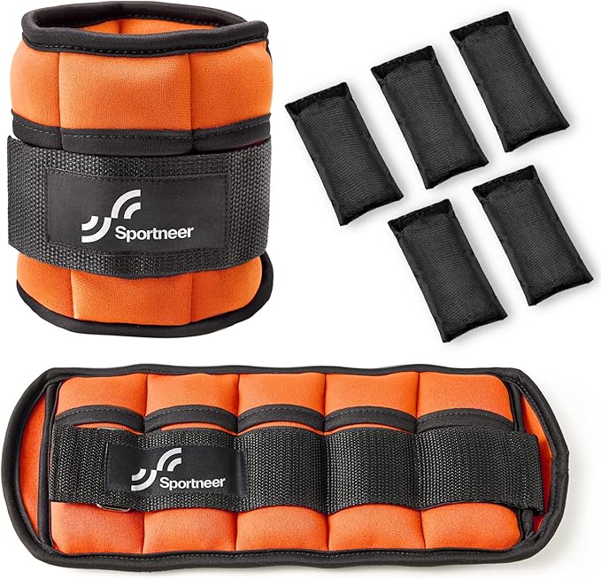 Sportneer Adjustable Ankle Weights Set - 1 Pair (2-10 lbs) Removable Sandbags for Women & Men, Comfortable Neoprene Leg Weights for Walking, Running, Pilates, Yoga, Home Workout & Physical Therapy