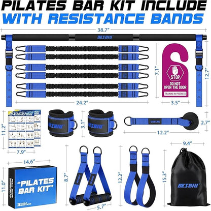 Pilates Bar Kit with Resistance Bands for Working Out, 210lbs Heavy Resistance Bands with Handles, Pilates Equipment with Resistance Band Bar for Men Women, Home Gym Full Body Workout Equipment