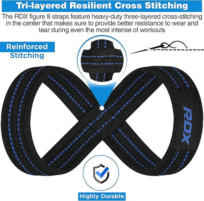 RDX Weight Lifting Straps Figure 8, Anti Slip Strap with Cuffs Wrist Support for Gym Workout Deadlift Powerlifting Bodybuilding Weightlifting, Fitness Strength Training, Hand Bar Grip for Men