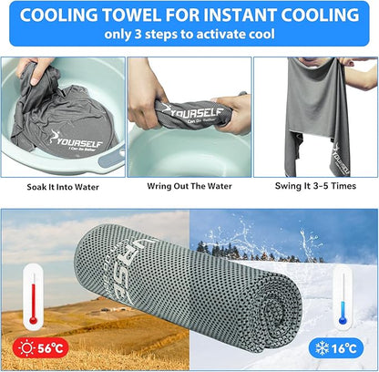 SYOURSELF Cooling Towel, Cooling Towels for Neck,40" x 12"Ice Towel for Instant Cooling Relief, Soft Breathable Chilly, Perfect Yoga, Golf, Sports, Gym, Workout, Athletes Towel (1PC-Grey)