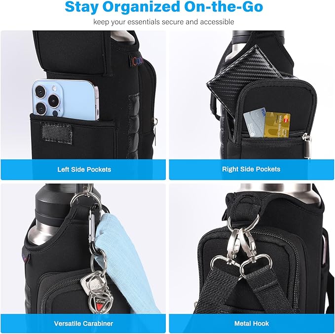 icolor Magnetic Gym Bag Water Bottle Carrier Holder with Phone Pockets & Shoulder Strap,Gym Magnetic Bag 5 Built-in Magnets Gym Accessories Organizer Sling Bottle Bag Pouch Sleeve
