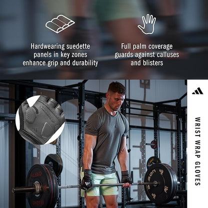 Adidas Wrist Wrap Training & Weightlifting Gloves, Fingerless Workout Gloves