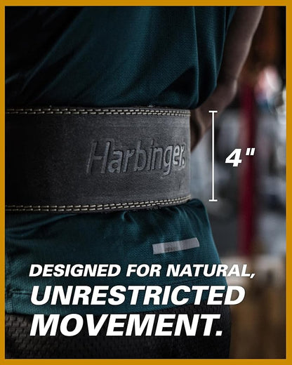 Harbinger Padded Leather Contoured Weightlifting Belt - 4" or 6” Width - Interior Suede Lining & Foam Cushioning - Heavy-Duty Dual Prong Steel Roller Buckle - for Lifting Support