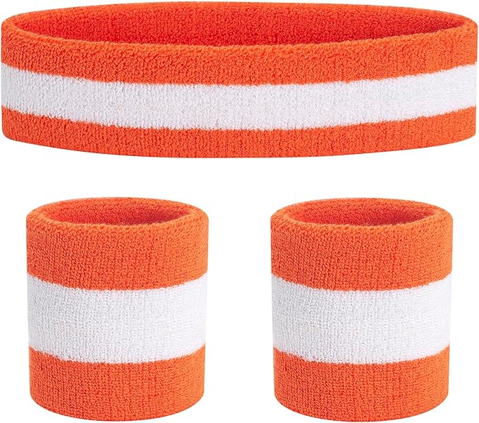 Sweatbands Headband and Wrist Set, Cotton Sweat Band for Athletic Men and Women, Sweatbands Sports Headbands for Working Out, Running, Basketball, Tennis, Yoga