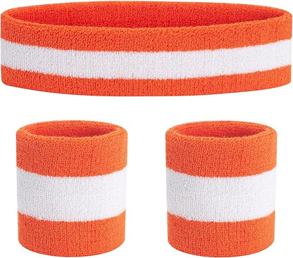 Sweatbands Headband and Wrist Set, Cotton Sweat Band for Athletic Men and Women, Sweatbands Sports Headbands for Working Out, Running, Basketball, Tennis, Yoga