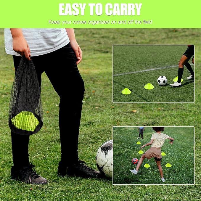 25pcs Soccer Cones for Sports Training, Mini Football Cones & Mesh Bag Flexible Agility Cones Premium Training Cones for Basketball Football Running Drills Sports Games Skating Kids