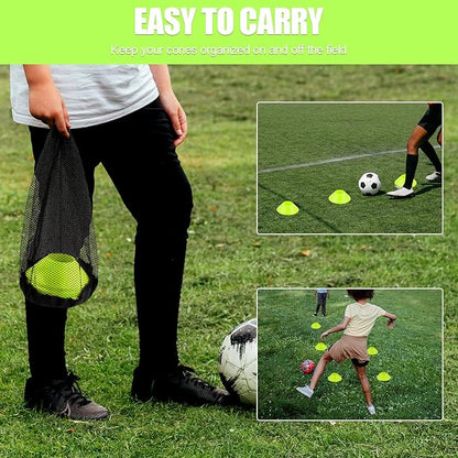 25pcs Soccer Cones for Sports Training, Mini Football Cones & Mesh Bag Flexible Agility Cones Premium Training Cones for Basketball Football Running Drills Sports Games Skating Kids