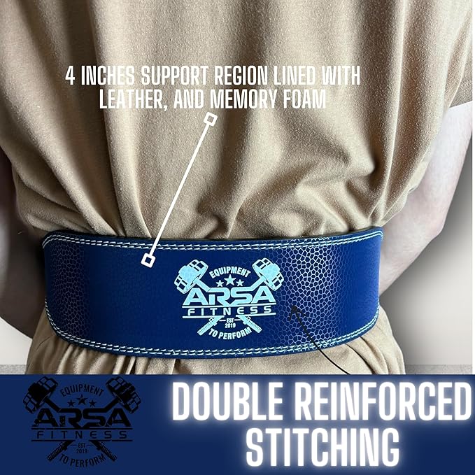 Arsa Fitness Leather Weightlifting Belt for Powerlifting, Bodybuilding, Deadlifting, Squatting, Lower Back Support Adjustable Buckle for Men & Women - SKINZ Series (Dark Blue, X-Large)