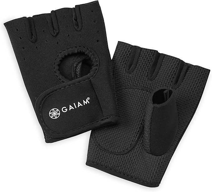 Gaiam Fitness Fingerless Gloves for Weight Training (Black/Black), Padded Palm, Breathable Mesh, Adjustable Velcro Fit & Comfort Grip for Weight Lifting, Workout Gloves for Men & Women