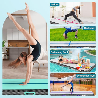 Inflatable Gymnastics Mat 10ft/13ft/16ft/20ft/ Air Tumbling Track Mats 4/8 inches Thick for Home Use/Training/Cheerleading/Yoga/Water with Pump