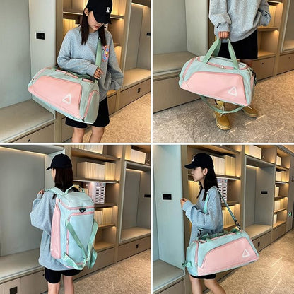 Eslcorri Gym Duffle Bag for Women Men, Sports Backpack with Wet & Shoe Compartment, Fitness Overnight Weekender Bag for Yoga, Swim, Travel (C, Blue)
