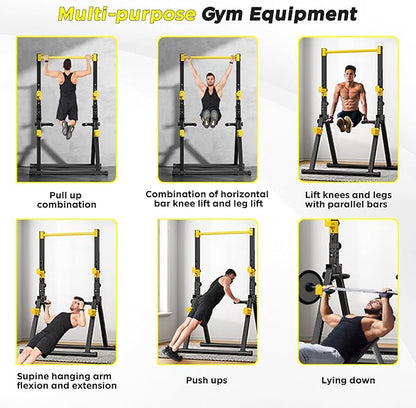 DlandHome Foldable Power Tower Pull Up Bar Dip Station, Adjustable Height Multifunction Workout Pull Up Tower Station for Home Gym, Strength Training Equipment, Triangular Legs, Up to 330lbs