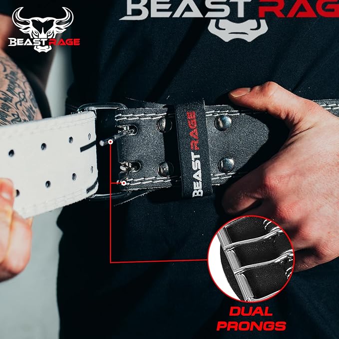 BEAST RAGE Weight Lifting Belt Leather Heavy Duty Gym Body Building Workout Training Weight Lifting Belt Adjustable Holes 4” Padded Lumbar Back Support Exercise Powerlifting Fitness Strength
