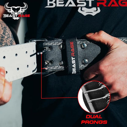 BEAST RAGE Weight Lifting Belt Leather Heavy Duty Gym Body Building Workout Training Weight Lifting Belt Adjustable Holes 4” Padded Lumbar Back Support Exercise Powerlifting Fitness Strength