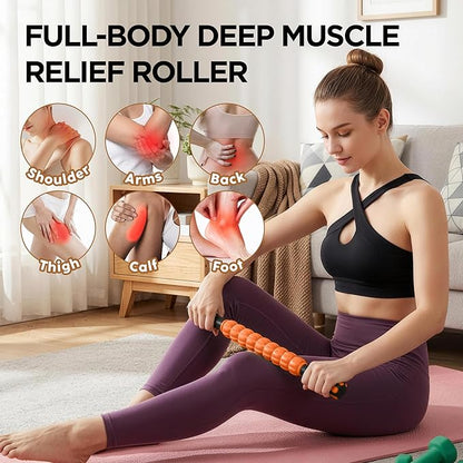 Muscle Roller & Massage Roller Stick for Athletes - Lymphatic Drainage Support, Relieves Muscle Soreness, Cramping & Tightness - Targets Legs, Arms, Back & Calves （Orange - 18inch）