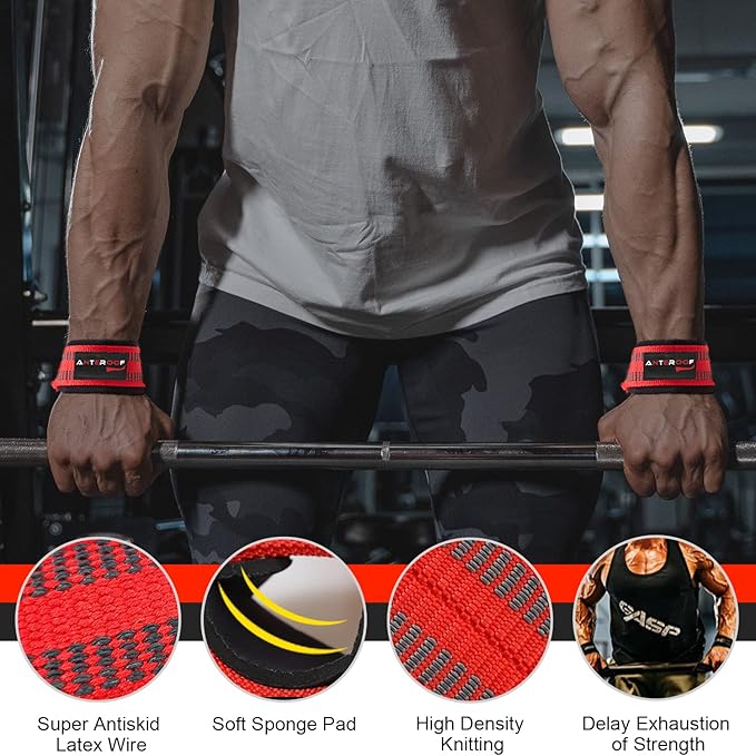 Knee Wraps + Wrist Wraps + Weight Lifting Straps Bundle (3 Pairs) for Weightlifting Bodybuilding Strength Training Workout Gym, Fitness Protective Set for Men & Women